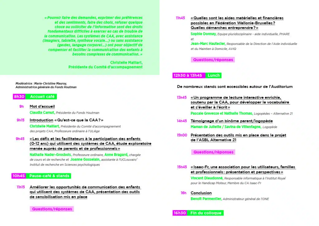 Programme du colloque sur la CAA